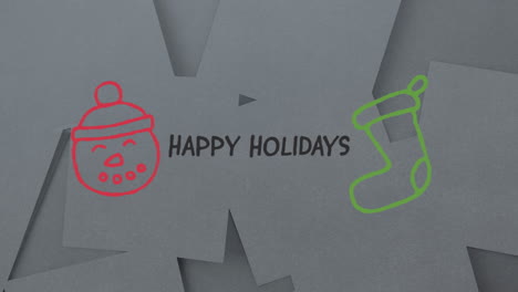 Animation-of-hand-drawing-happy-holidays-and-christmas-decorations-on-white-paper-background