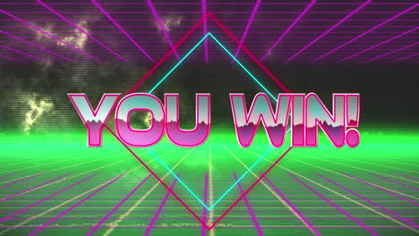 Animation-Von-„You-Win“-Textbanner-über-Grünem-Gradientengitternetz-Vor-Schwarzem-Hintergrund