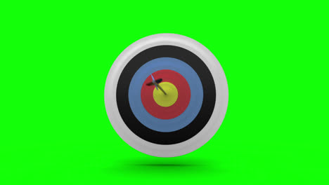 Arrow-flying-towards-dart-board-and-hitting-target