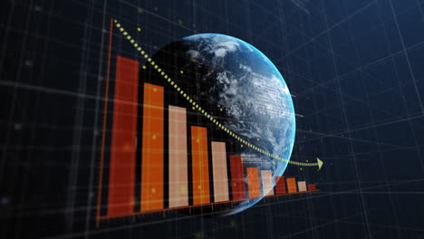 Animation-Der-Statistischen-Datenverarbeitung-über-Den-Globus-Vor-Blauem-Hintergrund
