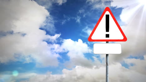 Animation-of-warning-signboard-with-copy-space-against-clouds-in-the-blue-sky