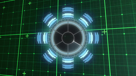 Animation-of-radar-in-arc-reactor-over-grid-pattern-against-abstract-background