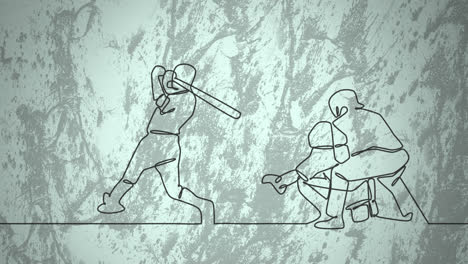 Animation-of-drawing-of-male-baseball-players-and-shapes-on-green-background