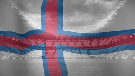 Animation-Der-Wehenden-Flagge-Der-Färöer-Inseln-über-Einem-Sportstadion