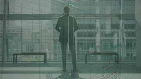 Animation-of-statistical-and-stock-market-data-processing-against-rear-view-of-businessman-at-office