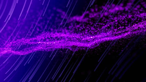 Animation-of-purple-digital-wave-and-light-trails-in-seamless-pattern-against-black-background