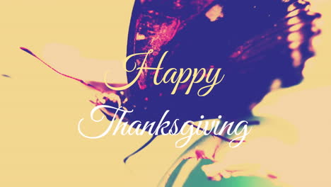 Animation-of-happy-thanksgiving-text-banner-against-butterfly-on-a-flower
