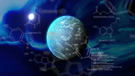 Animation-of-chemical-formulas-over-blue-planet-over-night-sky-with-moon