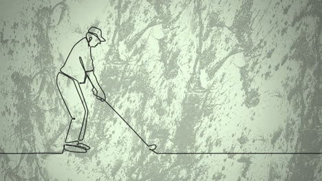 Animation-of-drawing-of-male-golf-player-and-shapes-on-green-background