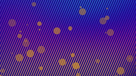 Animation-of-yellow-spots-floating-against-purple-striped-gradient-background-with-copy-space
