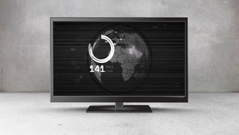 Animation-of-tv-with-globe-on-grey-background