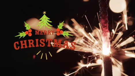 Animation-of-merry-christmas-text-over-lit-sparkler-background