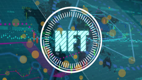 Animation-Von-NFT-Und-Datenverarbeitung-über-Einer-Weltkarte-Auf-Grünem-Hintergrund