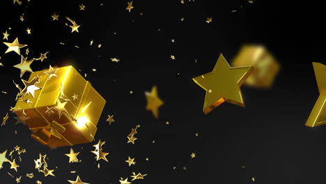 Animation-of-stars-over-christmas-presents-on-black-background