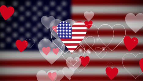 Animation-Von-Herzen-über-Der-Flagge-Der-Vereinigten-Staaten-Von-Amerika