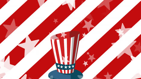 Animación-De-Estrellas-Y-Sombrero-De-Copa-Sobre-La-Bandera-De-Los-Estados-Unidos-De-América.
