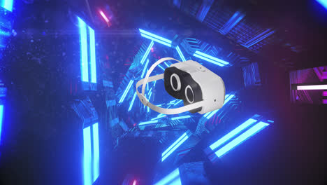 Animation-of-vr-headset-over-glowing-neon-lights