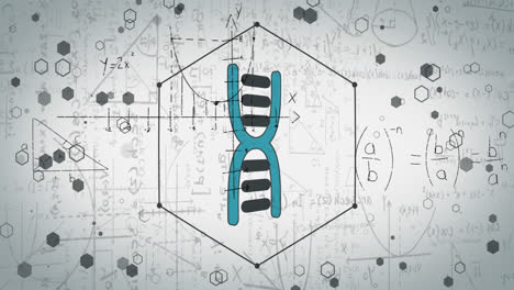Animation-Von-Mathematischen-Gleichungen-Und-DNA-Strang-Auf-Weißem-Hintergrund