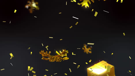 Animation-Von-Konfetti-über-Weihnachtsdekorationen-Auf-Schwarzem-Hintergrund