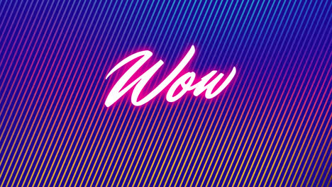 Animation-of-neon-pink-wow-text-banner-against-striped-gradient-blue-background