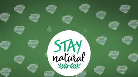 Animation-of-stay-natural-text-banner-and-multiple-tree-icons-against-green-background