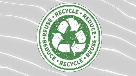 Animation-Des-Wiederverwendens,-Reduzierens,-Recycelns-Und-Recyclingzeichens-Im-Kreis-Auf-Grauem-Hintergrund