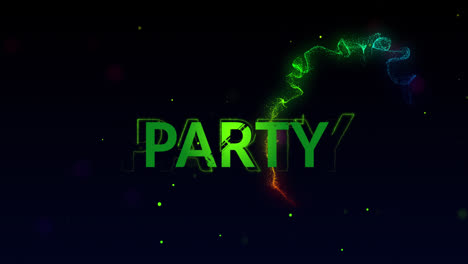 Animation-of-party-text-on-black-background-with-waves-and-dots