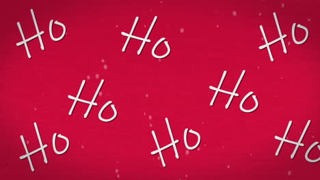 Animation-of-snow-falling-over-ho-ho-text-banners-against-pink-background