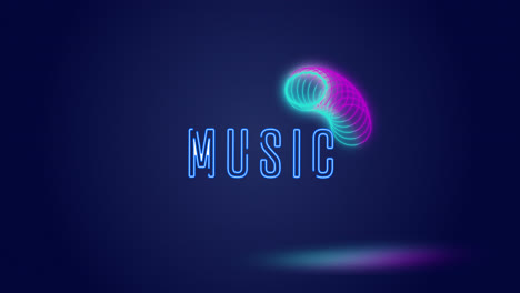 Animation-of-music-text-over-circles-moving-against-blue-background