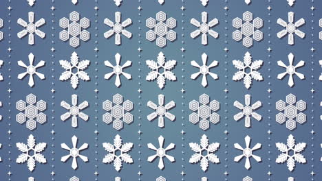 Animation-of-white-snowflake-pattern-on-blue-background
