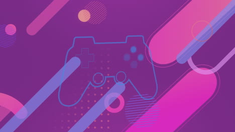 Animation-Des-Videospiel-Controller-Symbols-Vor-Abstrakten-Formen-Auf-Violettem-Hintergrund