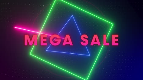 Animation-Eines-Mega-Sale-Textes-über-Sich-Bewegenden-Neonformen