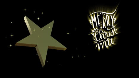 Merry-christmas-and-happy-new-year-text-with-rotating-gold-star-on-black-background