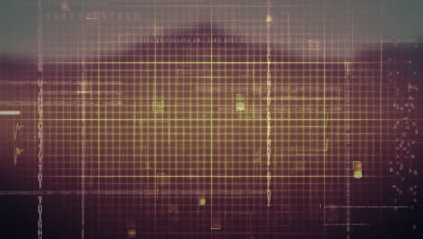 Animation-of-yellow-cardiograph-and-shapes-over-cityscape