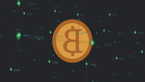 Animation-Von-Bitcoin-über-Der-Verarbeitung-Finanzieller-Daten-Auf-Schwarzem-Hintergrund