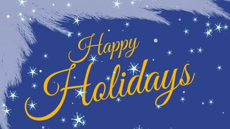 Animation-of-view-from-window-frame-of-stars-falling-over-happy-holidays-text-banner