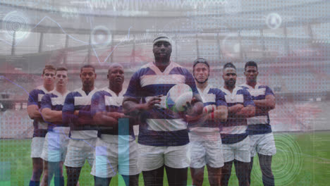 Animation-Der-Datenverarbeitung-über-Verschiedene-Männliche-Rugbyspieler