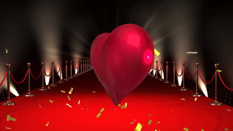 Animation-of-red-balloon-over-confetti-and-red-carpet