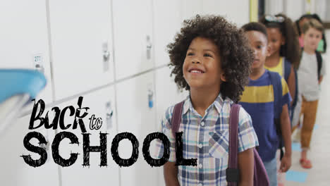 Animation-of-back-to-school-text-over-happy-diverse-school-kids-at-school