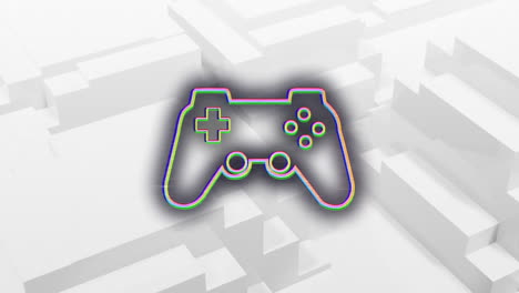 Animation-of-video-game-controller-icon-against-3d-white-shapes-moving-in-seamless-pattern