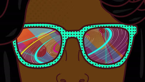 Animation-of-woman-in-sunglasses-with-pattern-moving-on-seamless-loop