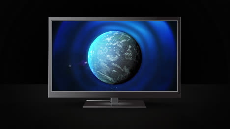 Animation-Eines-Fernsehers-Mit-Globus-Auf-Schwarzem-Hintergrund