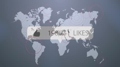 Animation-Von-Social-Media-Text-Und-Datenverarbeitung-über-Einer-Weltkarte