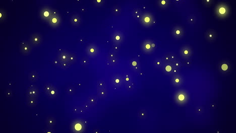 Glowing-yellow-christmas-light-particles-moving-across-dark-blue-background