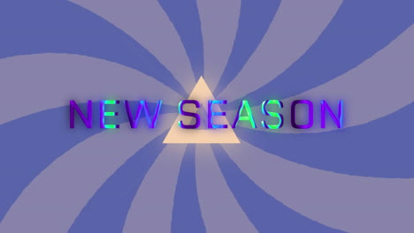 Animation-Des-Textes-Der-Neuen-Saison-über-Einer-Abstrakten,-Dreieckigen-Form,-Die-Vor-Einem-Radialen-Hintergrund-Pulsiert