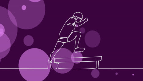 Animation-Der-Zeichnung-Eines-Springenden-Sportlers-Und-Violetten-Flecken-Auf-Schwarzem-Hintergrund
