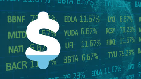 Animation-Des-Dollarsymbols-über-Der-Verarbeitung-Finanzieller-Daten-Auf-Blauem-Hintergrund