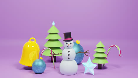 Animation-of-christmas-decorations-over-purple-background