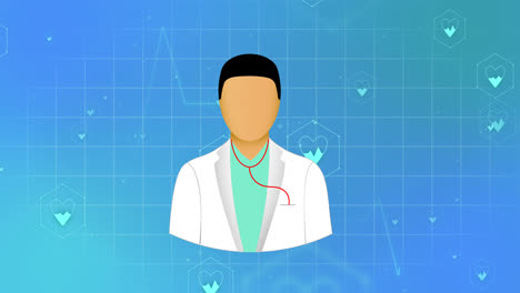 Animation-of-medical-icons-with-doctor-icon-on-blue-background