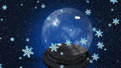 Animation-Einer-Weihnachtlichen-Schneekugel-über-Fallendem-Schnee-In-Einer-Winterlandschaft